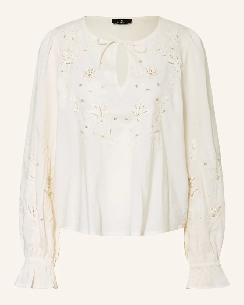 monari Blusenshirt Mit Rüschen Und Schmucksteinen beige Weiss