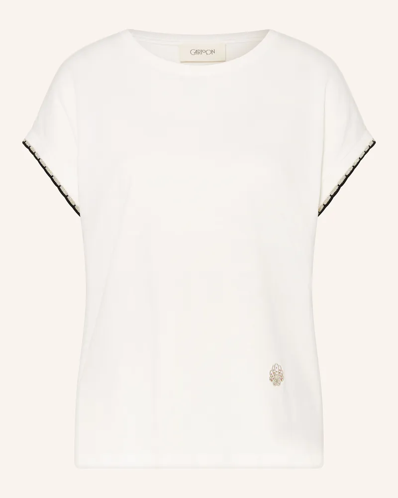 Cartoon T-Shirt mit Schmucksteinen Weiss
