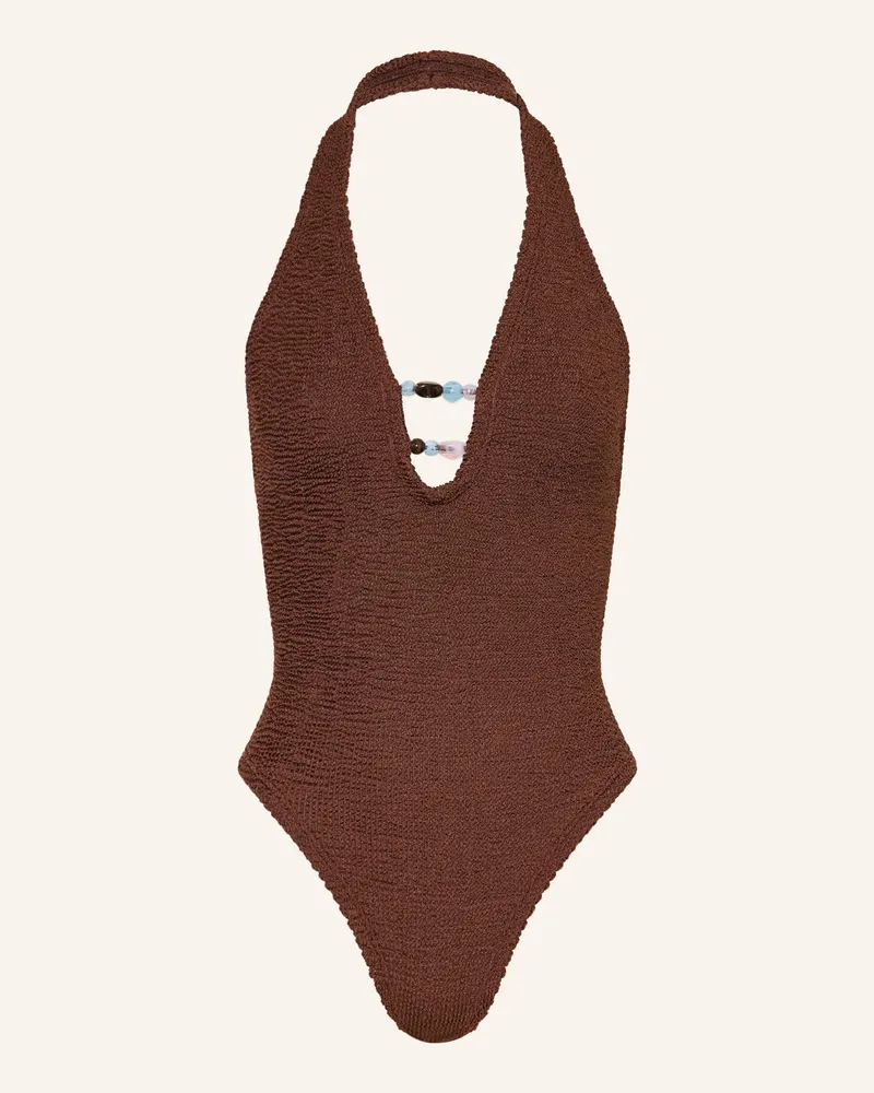 Hunza G Neckholder-Badeanzug Adirana Mit Schmuckperlen braun Braun