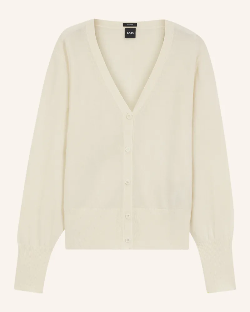 HUGO BOSS Strickjacke FUVRONA Relaxed Fit Weiss