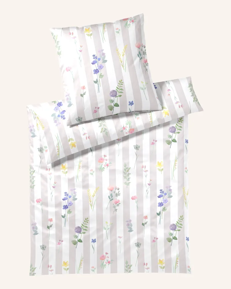 elegante Bettwäsche Flowerstripe weiss Creme