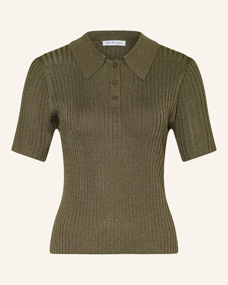 Mrs & HUGS Strick-Poloshirt mit Glitzergarn Khaki