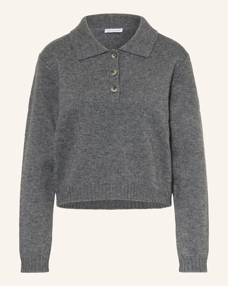 Mrs & HUGS Strick-Poloshirt Mit Cashmere grau Dunkelgrau