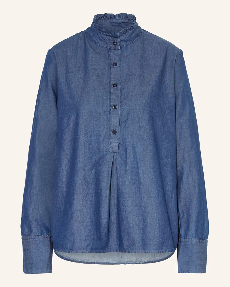 lilienfels Bluse in Jeansoptik mit Rüschen Dunkelblau