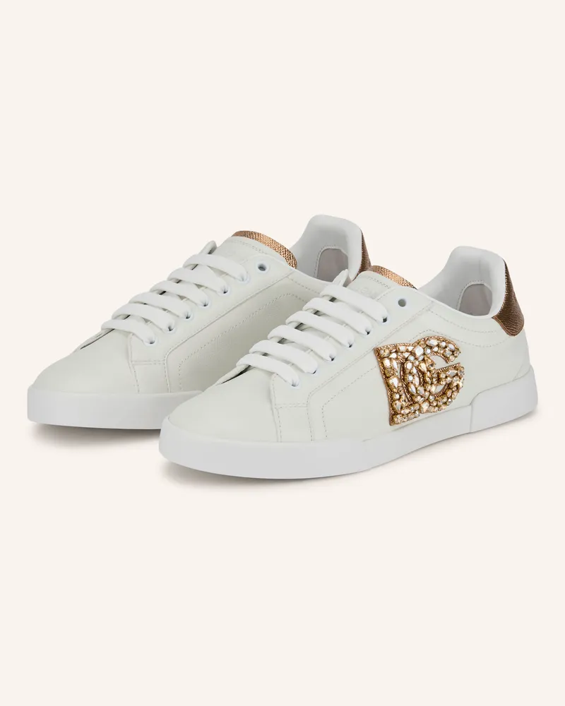 Dolce & Gabbana Sneaker Mit Schmucksteinen weiss Weiss