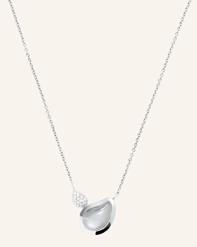TAMARA COMOLLI Halskette Necklace Signature 2 Drops Moonstone Grey / Diamond Pavé 18k Weißgold silber Weissgold