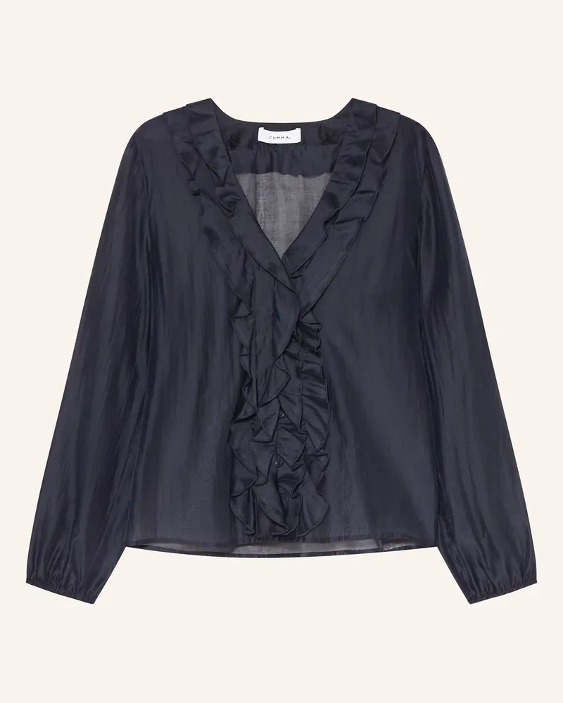 COMMA Blusenshirt mit Volants Dunkelblau