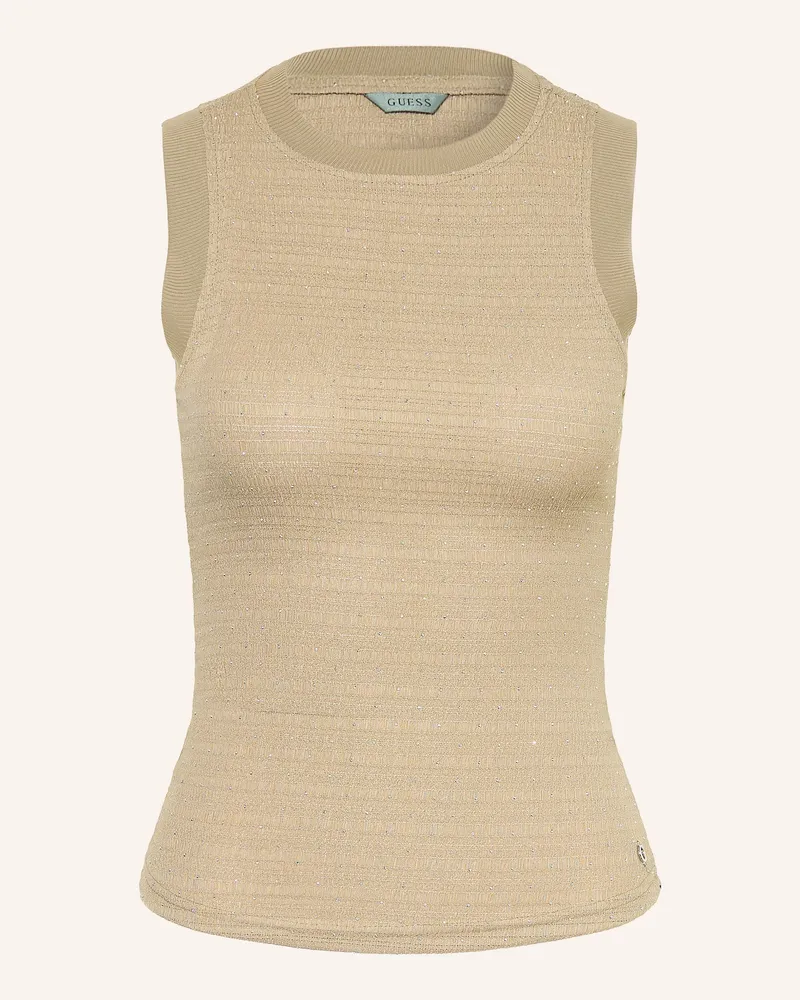 Guess Top FRANCINE mit Schmucksteinen Beige
