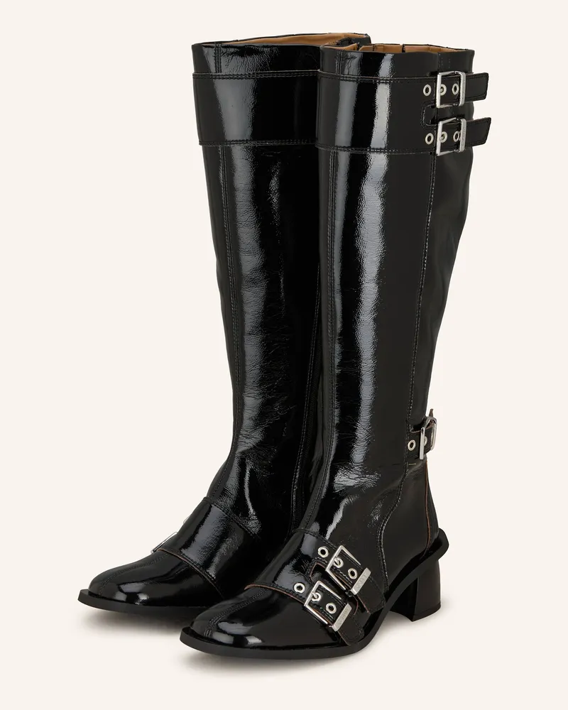 Ganni Lackstiefel schwarz Schwarz