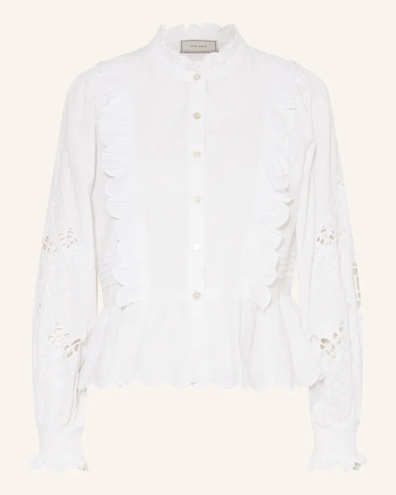 Neo Noir Bluse PETRINE mit Lochspitze und Rüschen Weiss