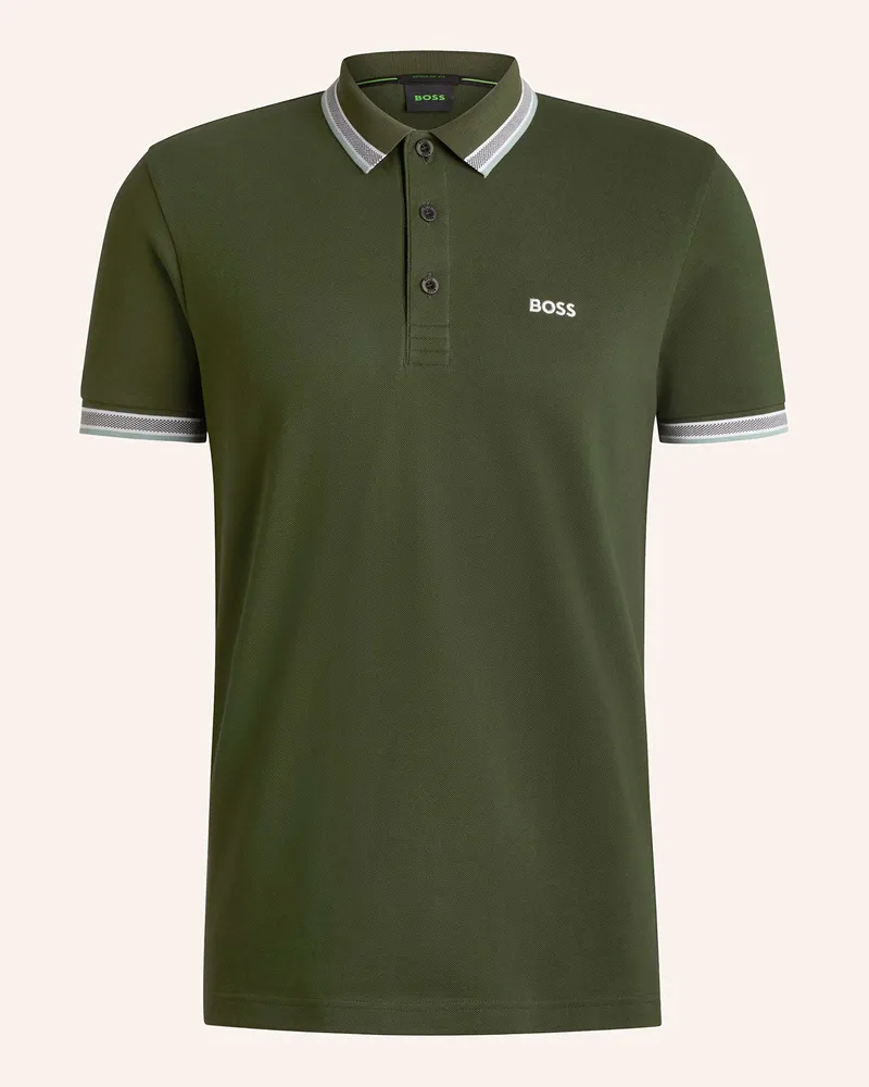 HUGO BOSS Piqué-Poloshirt PADDY CURVED Regular Fit Dunkelgrün