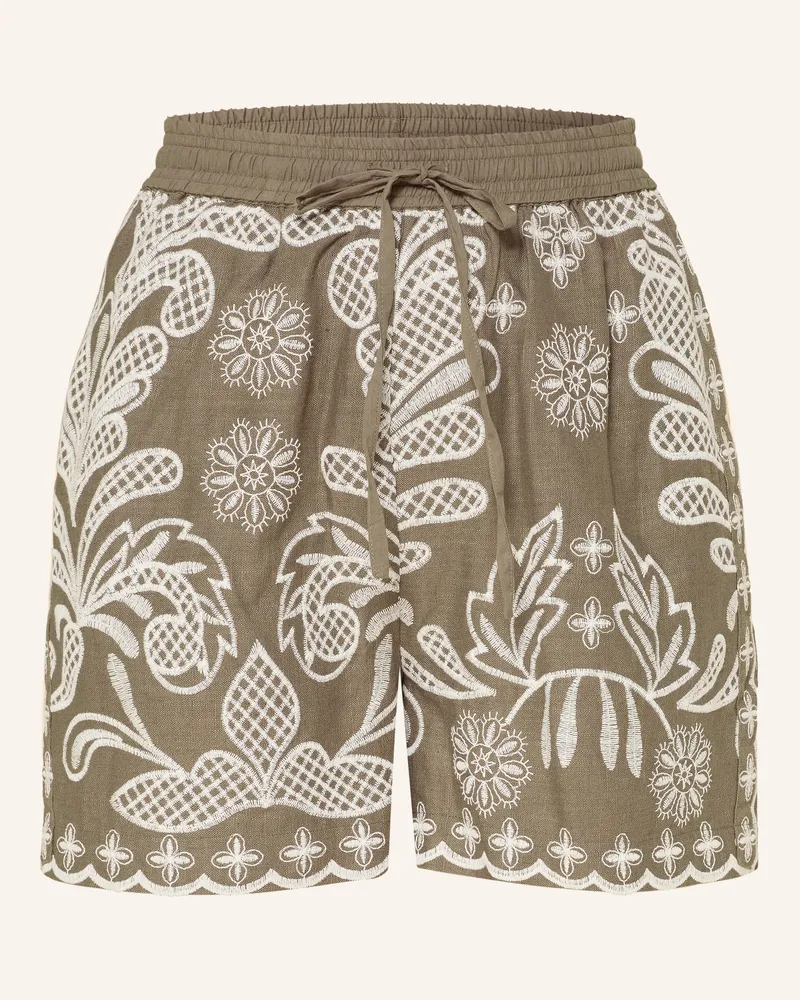 Mrs & HUGS Shorts Mit Leinen gruen Oliv