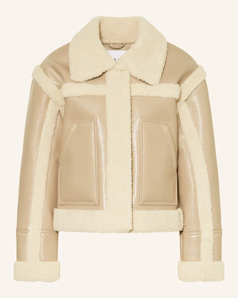 Mrs & HUGS Jacke in Lederoptik mit Kunstfell Beige