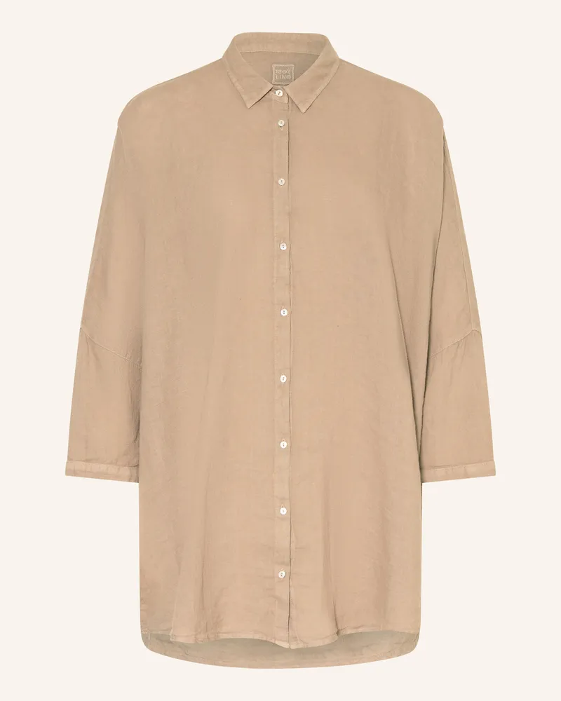 120% Lino Hemdbluse aus Leinen mit 3/4-Arm Beige