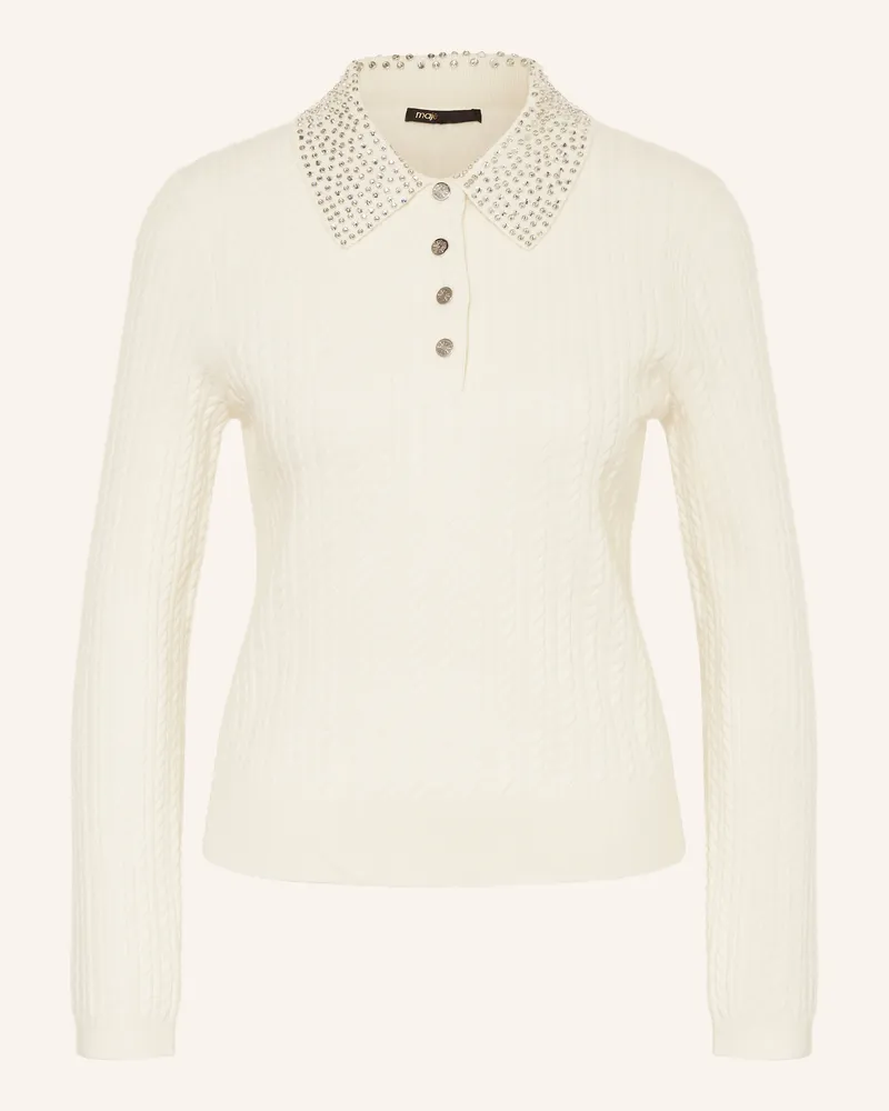 Maje Strick-Poloshirt mit Schmucksteinen Ecru