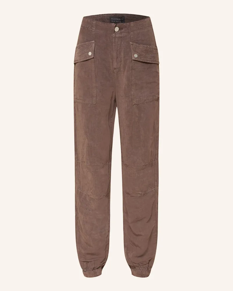 AllSaints Cargohose VAL mit Leinen Dunkelbraun