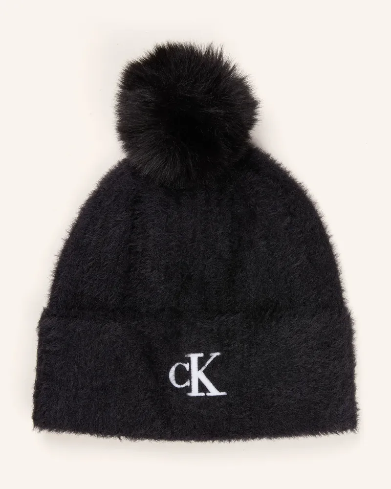 Calvin Klein Mütze Mit Kunstfell schwarz Schwarz