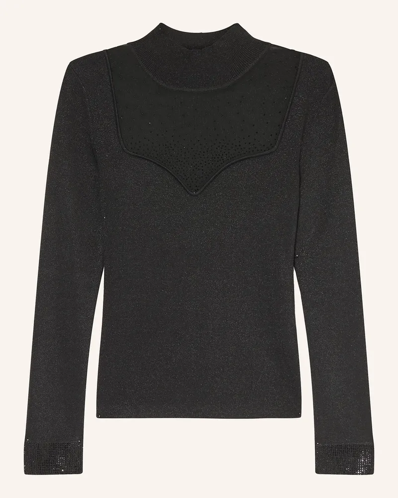 Guess Lonsgsleeve Mit Mesh Und Schmucksteinen schwarz Schwarz