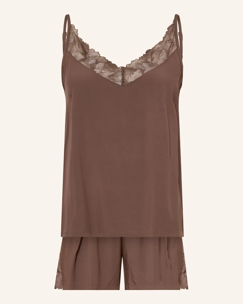 Schiesser Shorty-Schlafanzug Modern Lace braun Dunkelbraun