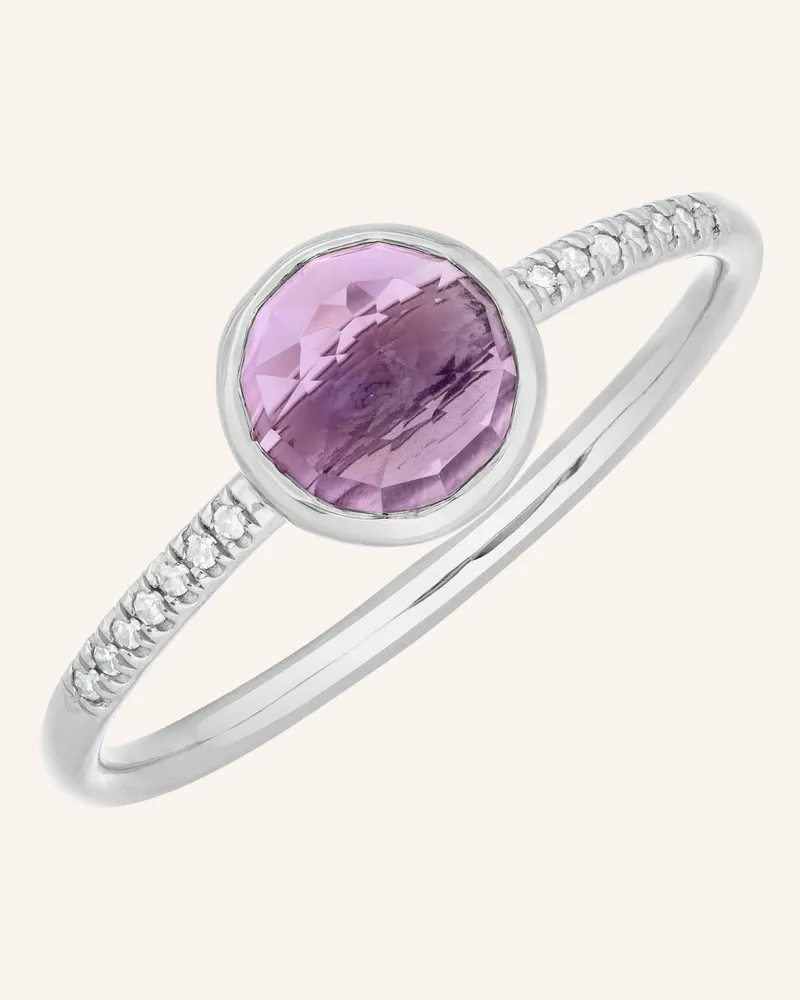 Leaf Ring AMETHYST aus 14 Karat Werißgold mit Diamanten Weissgold
