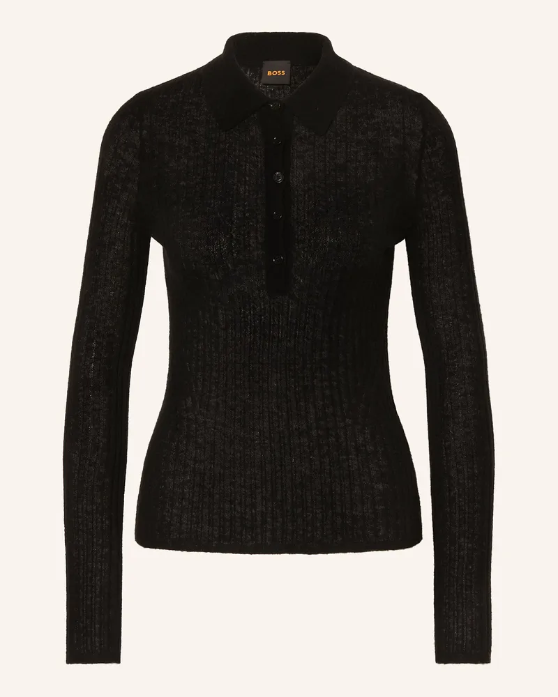 HUGO BOSS Strick-Poloshirt Fuganel schwarz Schwarz