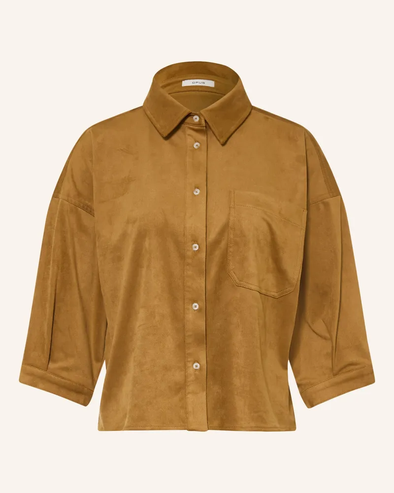 OPUS Hemdbluse Faloura Mit 3/4-Arm In Lederoptik braun Camel