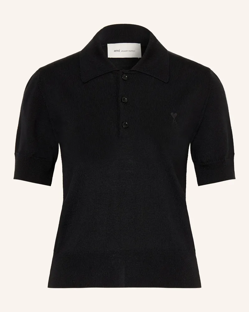 AMI Paris Strick-Poloshirt Aus Merinowolle schwarz Schwarz