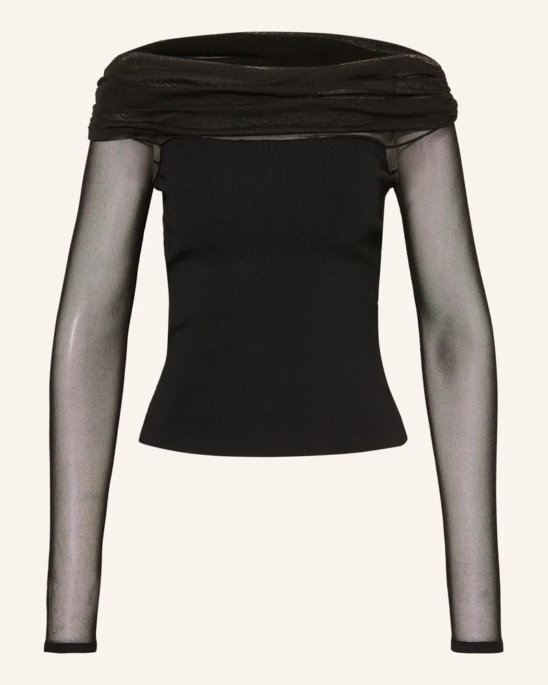 Reiss Off-Shoulder-Shirt ANGIE im Materialmix Schwarz