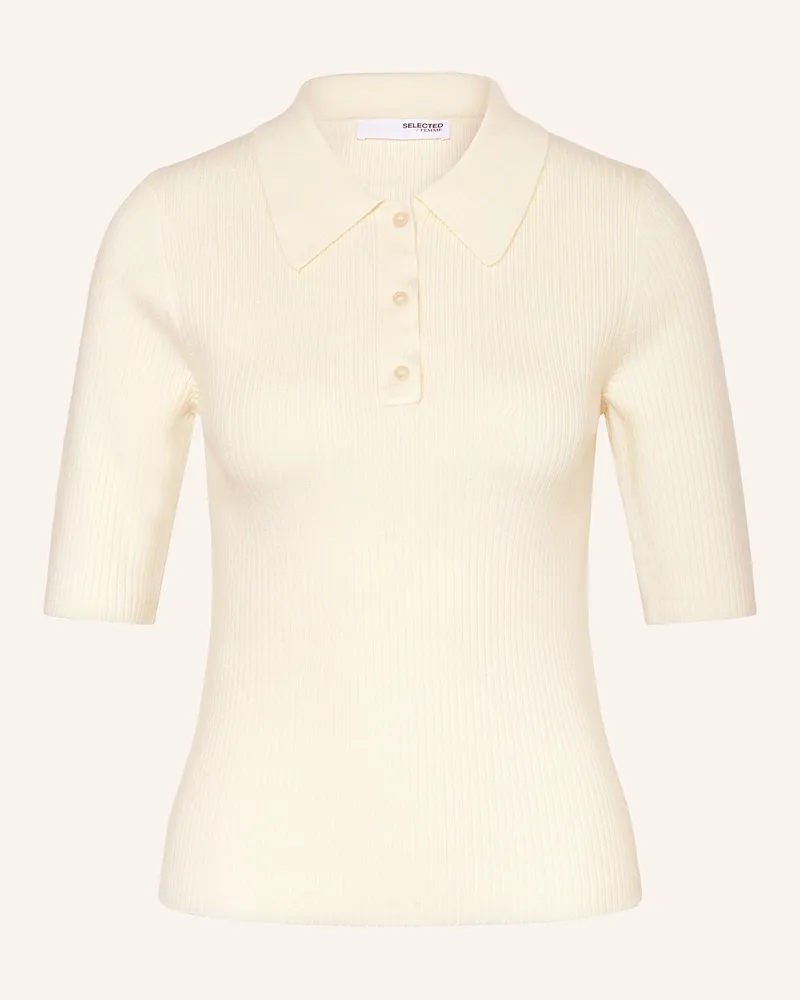Selected Strick-Poloshirt Weiss