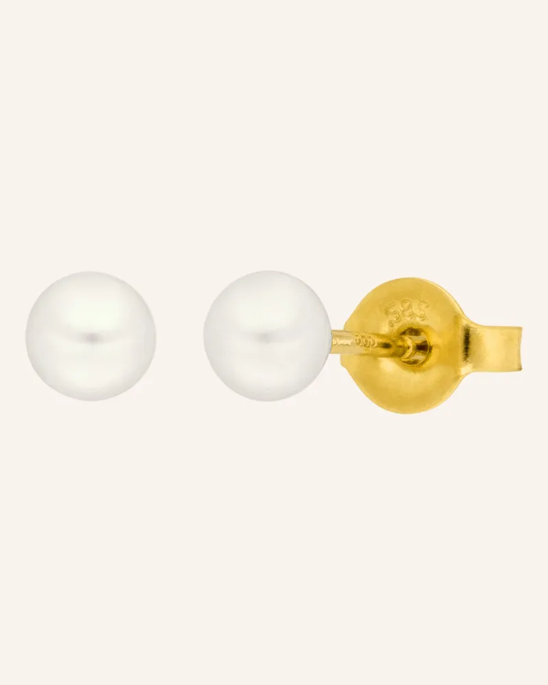 Leaf Ohrstecker Perle 4 Mm Aus 14 Karat Gelbgold gold Gold