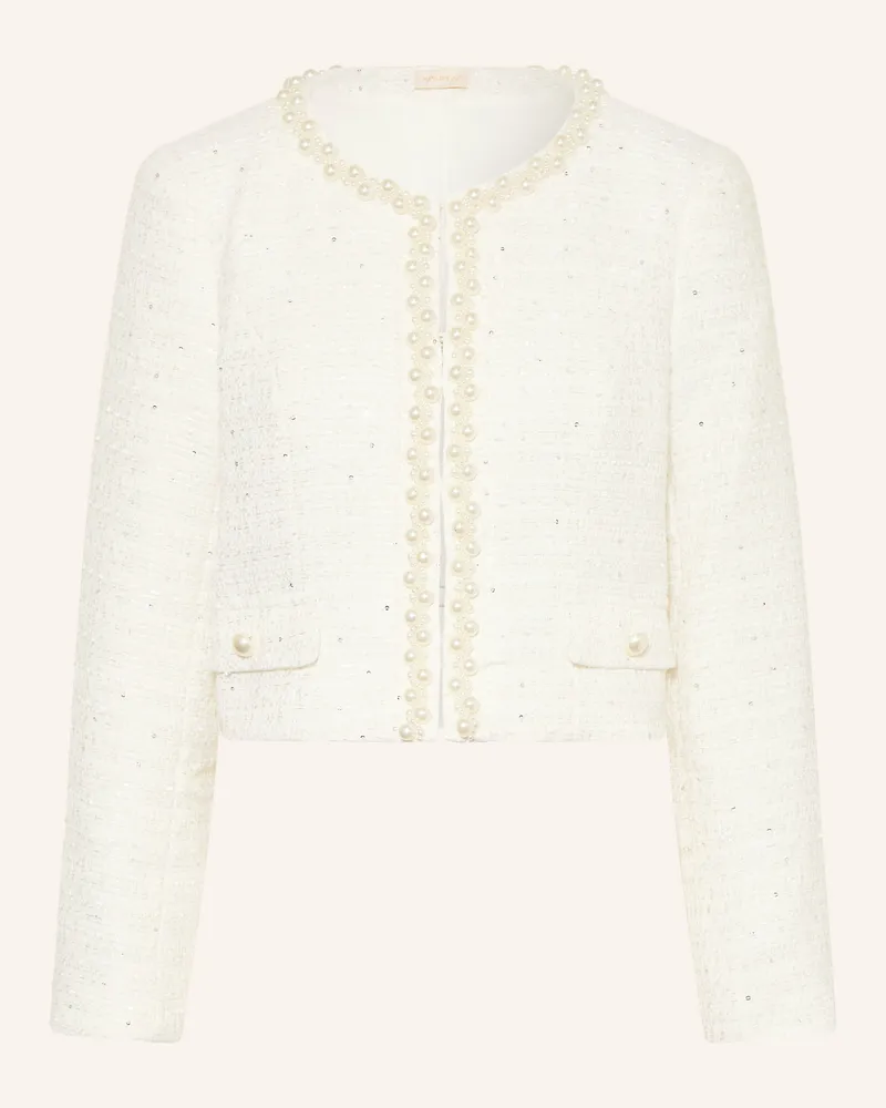 Apart Tweed-Blazer mit Pailletten und Schmuckperlen Ecru