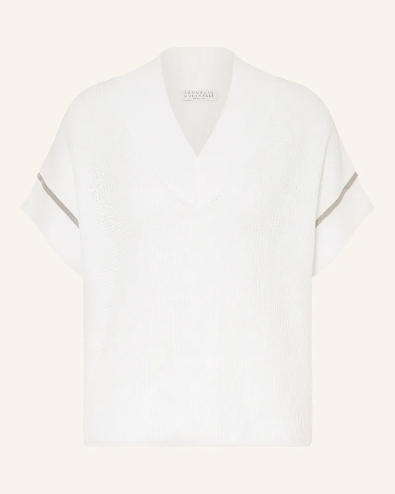 Brunello Cucinelli Strickshirt Mit Schmucksteinen weiss Weiss