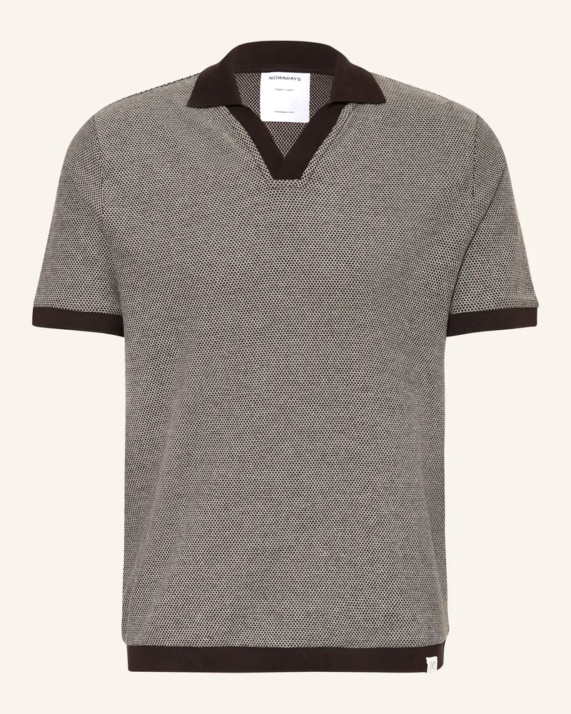 Nowadays Jersey-Poloshirt braun Dunkelbraun