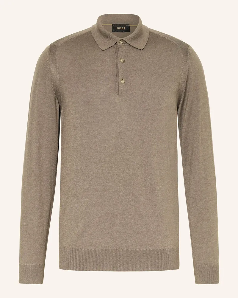 HUGO BOSS Strick-Poloshirt OVIO mit Seide Braun