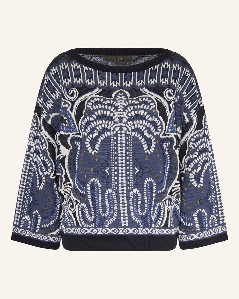 Oui  Pullover mit Glitzergarn Dunkelblau