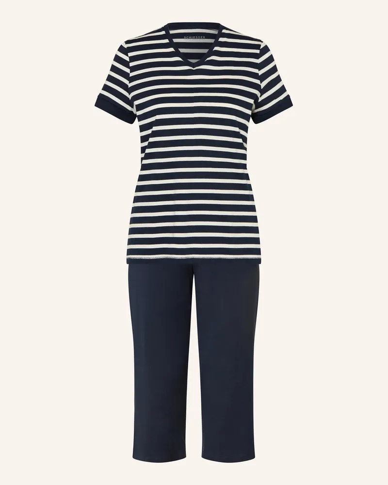 Schiesser 3/4-Schlafanzug Casuals Essentials blau Dunkelblau