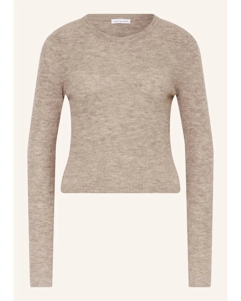 Mrs & HUGS Cropped-Pullover mit Alpaka Beige