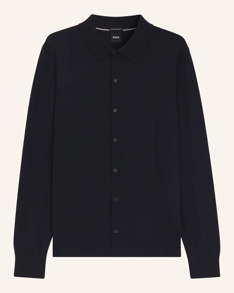 HUGO BOSS Strickjacke H-Helbert Regular Fit blau Dunkelblau