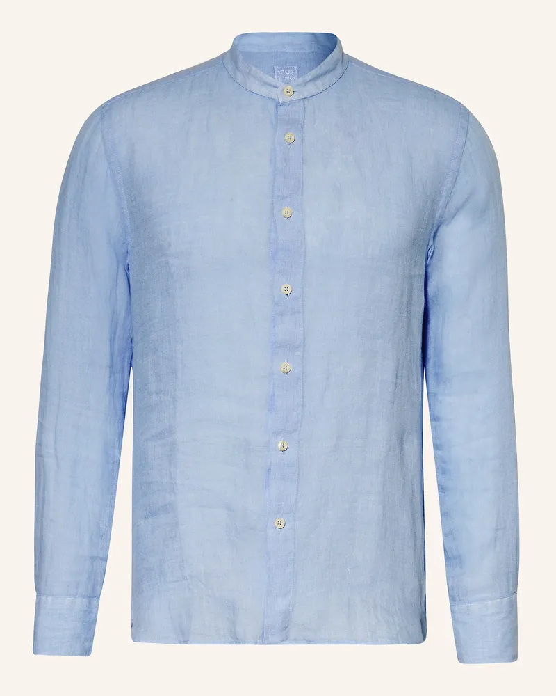 120% Lino Leinenhemd Slim Fit mit Stehkragen Hellblau