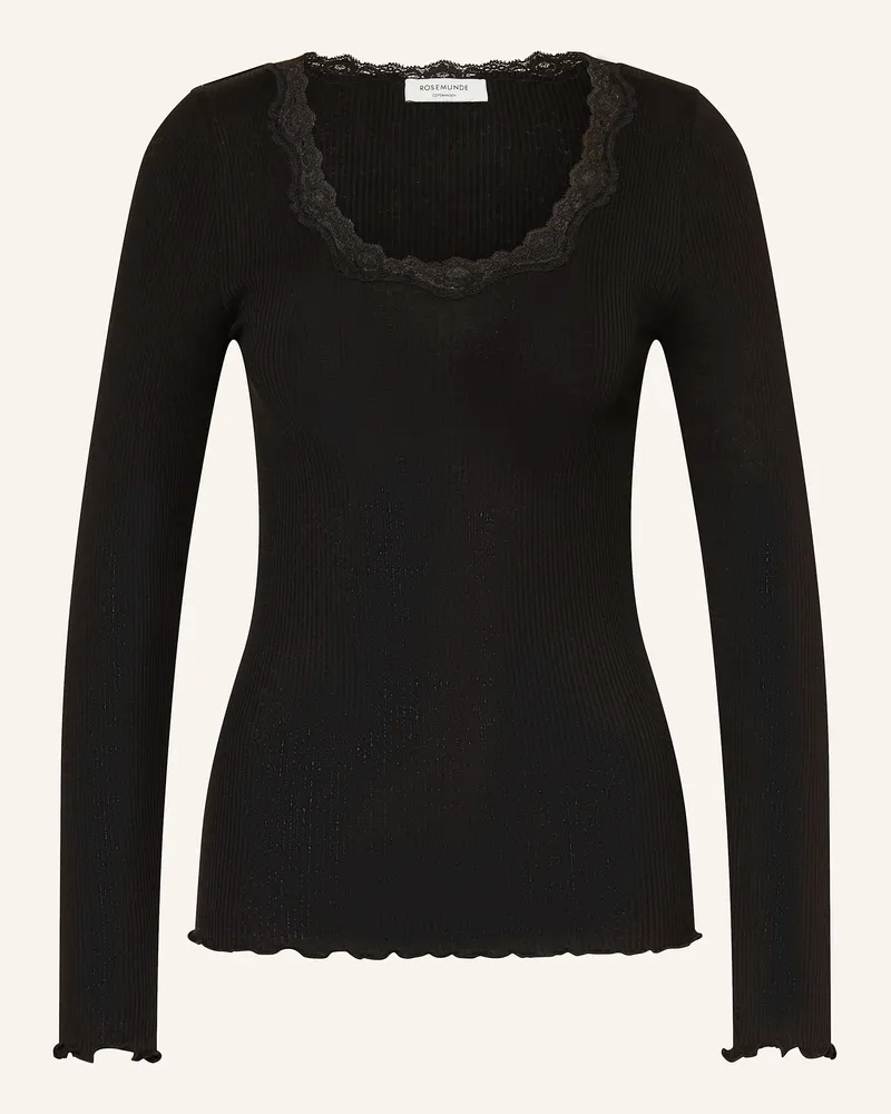 Rosemunde Longsleeve BABETTE aus Seide mit Spitzenbesatz Schwarz