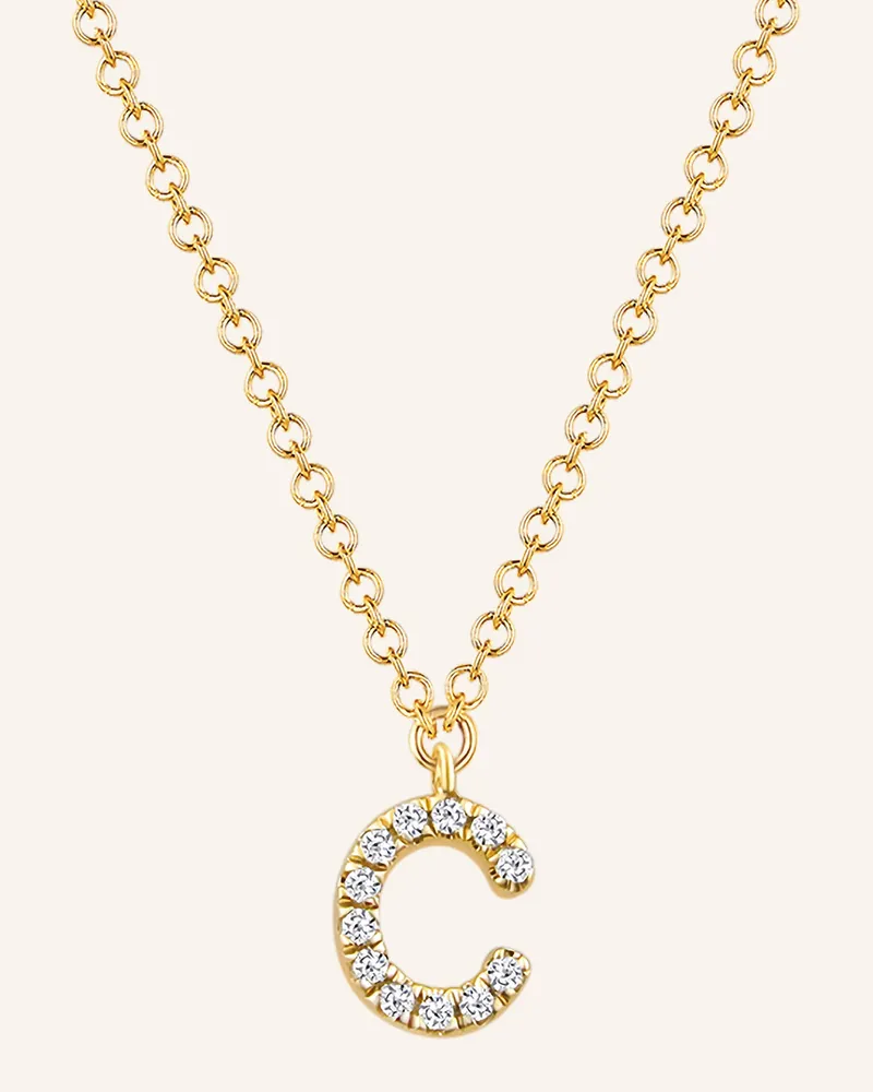 Leaf INITIALIEN Halskette „C“  aus 14 Karat Gelbgold mit Diamanten Gold