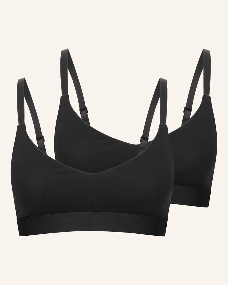 Ehrlich Textil 2er Pack Casual Cotton Bralette Mit Herausnehmbaren Pads Bügellos Aus Bio-Baumwolle - Verstellbare Träger schwarz Schwarz