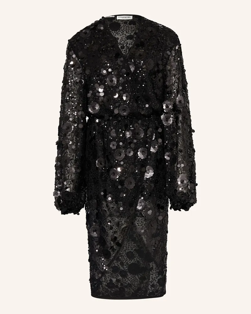 Essentiel Kleid ISHINE in Wickeloptik mit Pailletten Schwarz
