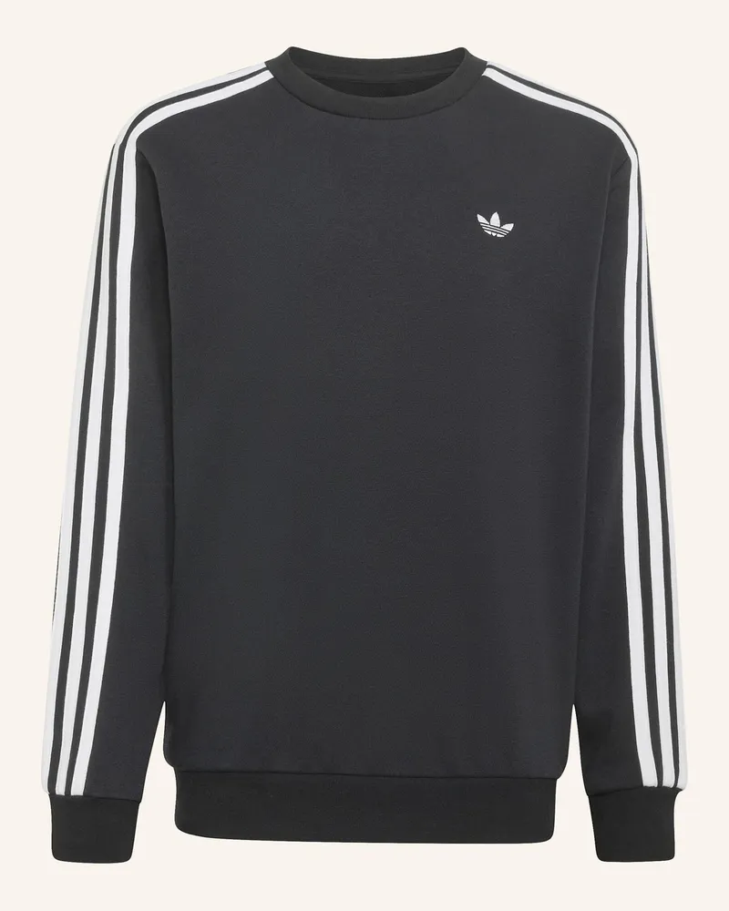 adidas Lockeres 3-Streifen Rundhals-Sweatshirt schwarz Schwarz