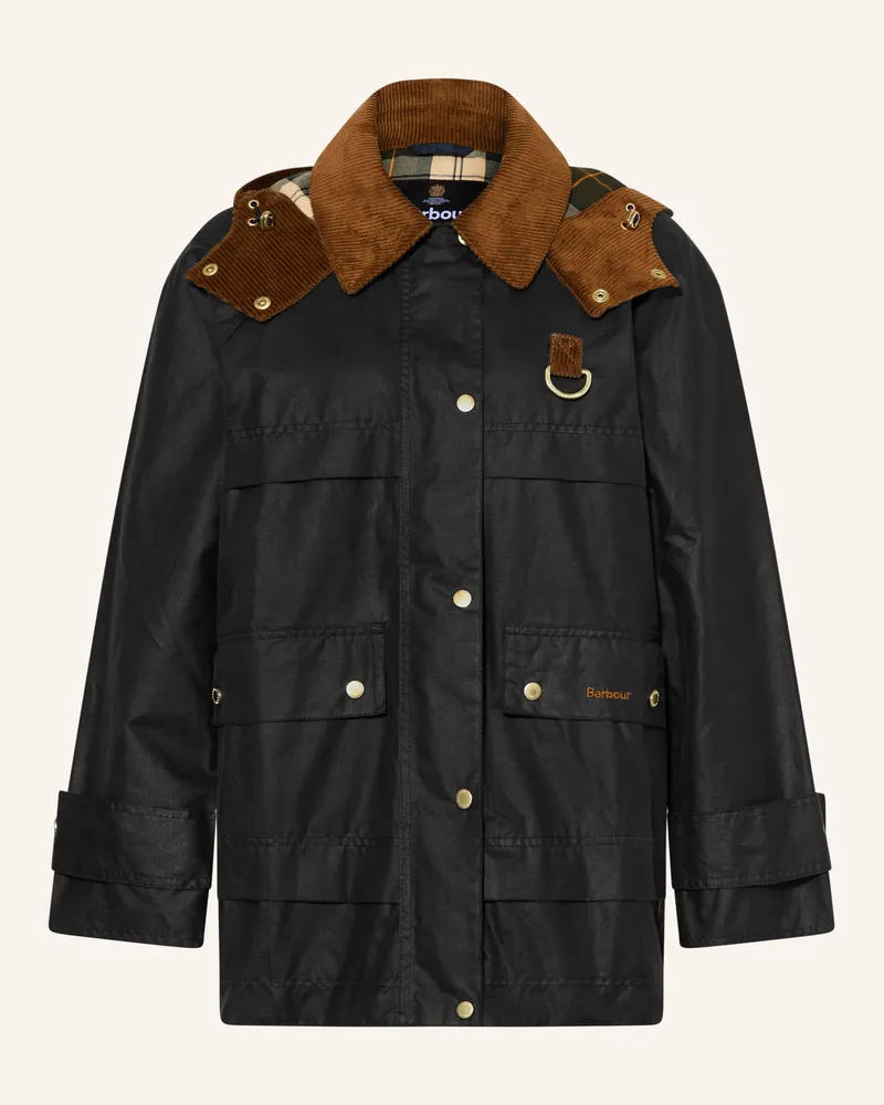 Barbour Jacke Wrenwood Wax Mit Abnehmbarer Kapuze braun Dunkelblau