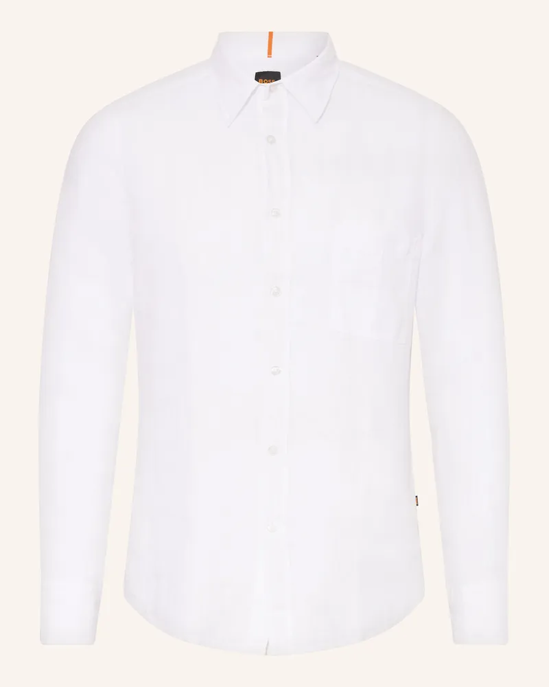 HUGO BOSS Leinenhemd RELEGANT Regular Fit Weiss