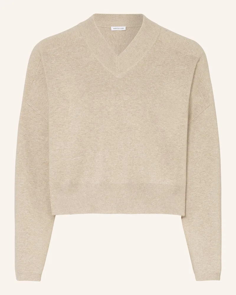 Mrs & HUGS Cropped-Pullover mit Leinen Beige
