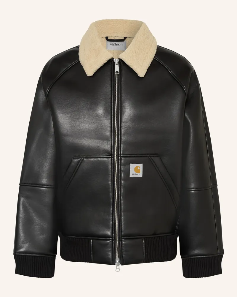 Carhartt WIP Jacke SHEPTON in Lederoptik mit Kunstfell Schwarz
