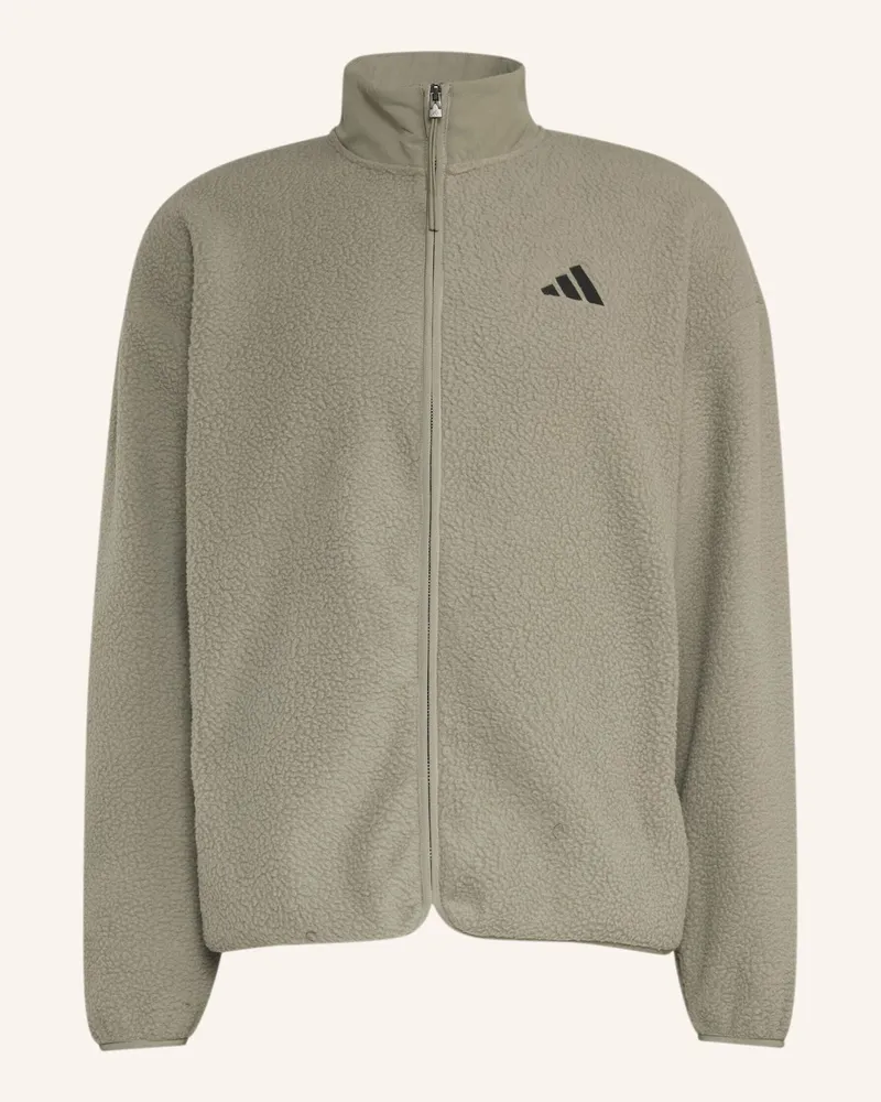 adidas City Tech 3-Streifen Fleecejacke, Durchgehender Reissverschluss gruen Silber