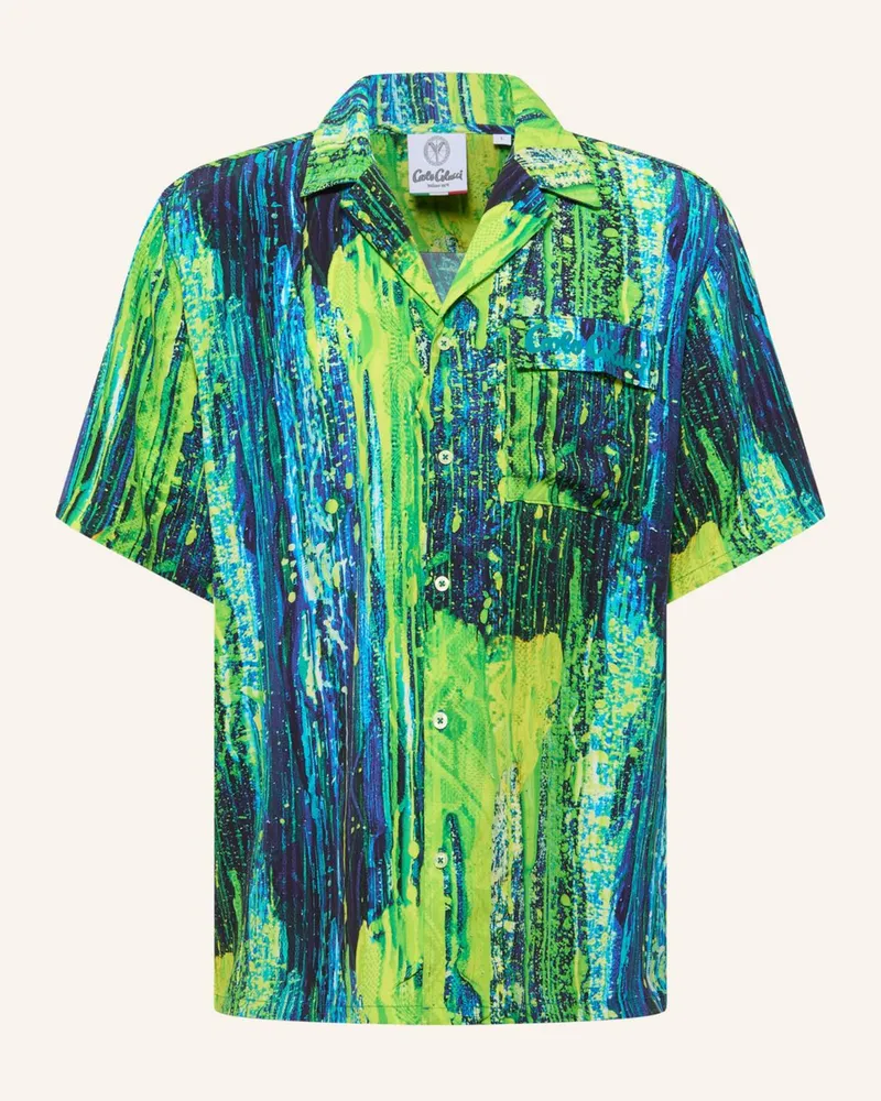 Carlo Colucci Bedrucktes Hemd - Ai Drip Knit Fasoli gruen Dunkelblau
